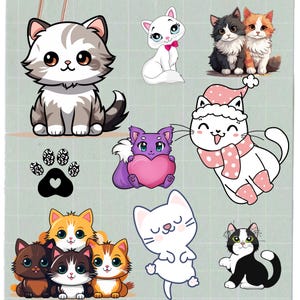 50 Cute Cat Clipart PNG Bundle | Kawaii Cats with Transparent Background | Digital Download | Sticker & Sublimation Graphics
