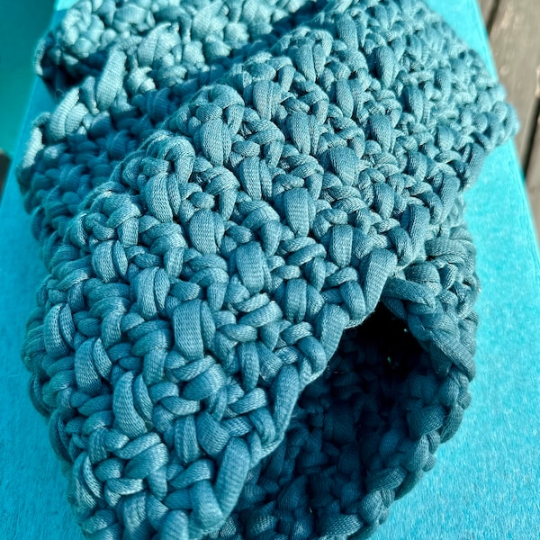 Unique Soft, Stretchy, Thick, Warm, Blue Crochet Infinity Scarf