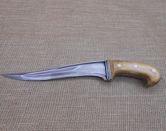 Damascus Steel Pesh Kabz Knife, Well Made Bone Handle, Wooden Sheath
