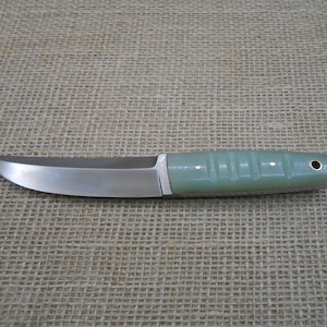 Japanese Tanto Wootz Steel Collectible Hunting Green Micarta Grip Leather Sheath