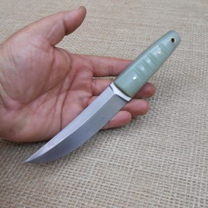 Japanese Tanto knife Wootz Steel Collectible Hunting Green Micarta Grip Leather Sheath B-9