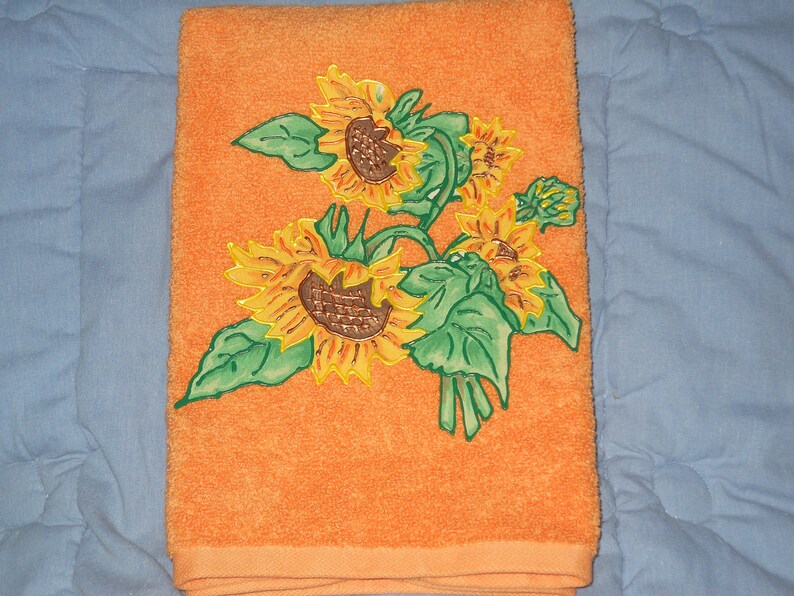 Hand Towel Bathroom or Kitchen Sunflower Bunch on Sherbet Etsy
