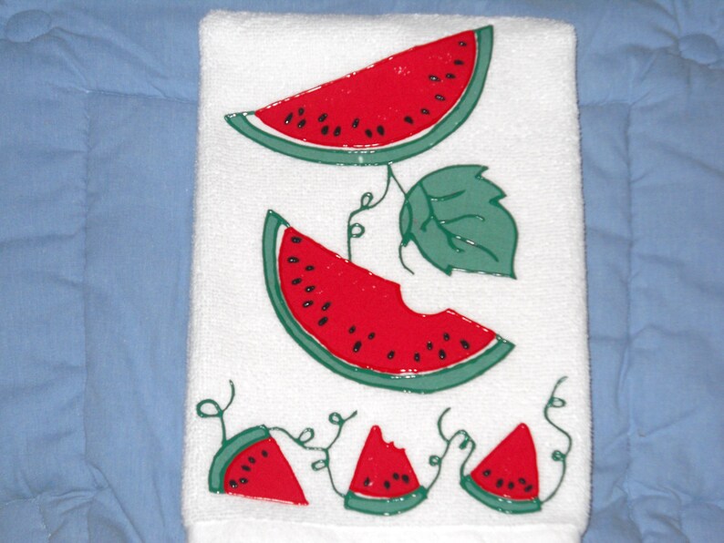 Watermelon Hand Towel, Appliqued Watermelon Kitchen Towel, Appliqued