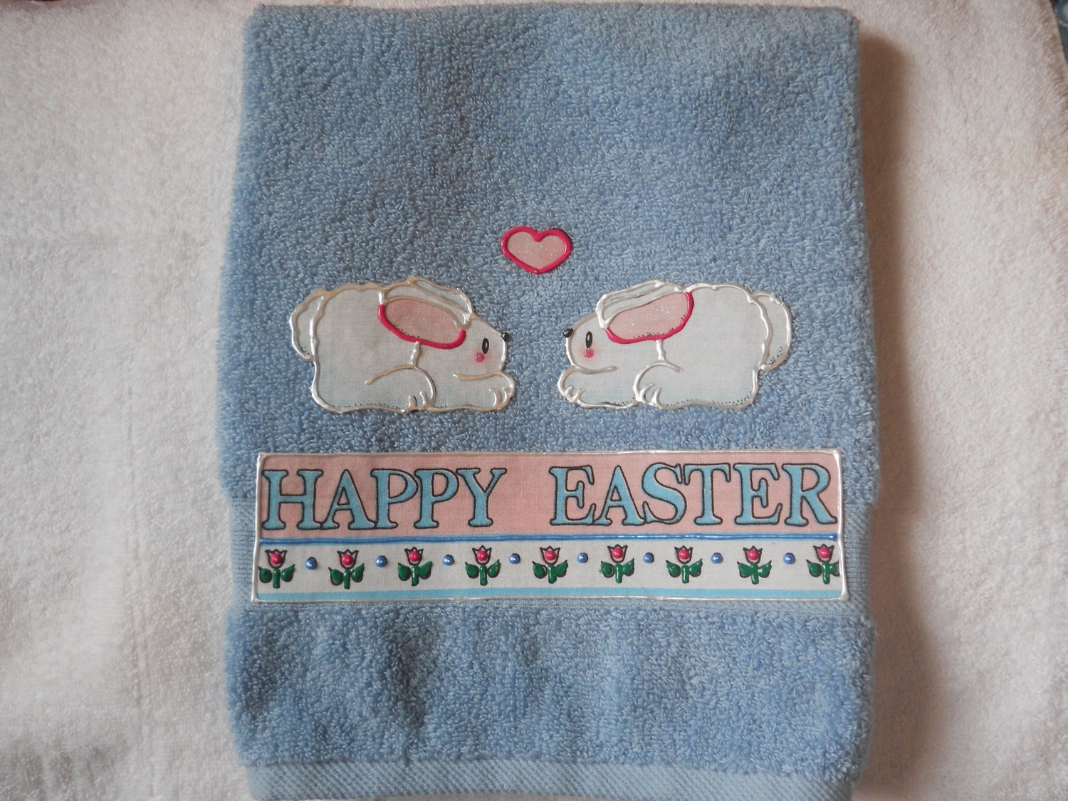Easter Towel Appliqued Easter Bathroom Towel Easter Kitchen Etsy