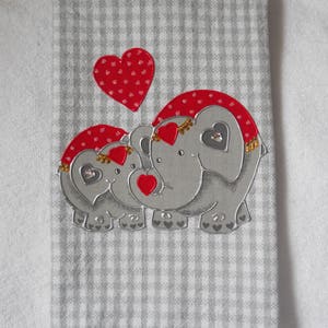 Valentine's Day Hand Towel, Valentine's Day Bathroom Towel, Valentine's Day Kitchen Towel, Valentine Elephants on Gray Gingham Towel image 5