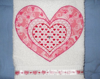 Valentine Hand Towel, Appliqued Hearts Valentine Hand Towel, Bathroom Valentine Towel, Kitchen Valentine Towel, Heart Layers Valentine Towel