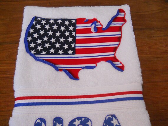 Patriotic Appliqued Hand Towel United States Bathroom Towel USA