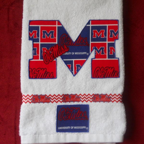 Ole Miss Rebels Towel. Univ of Mississippi Towel, Appliqued Bathroom Towel, Old Miss Kitchen Towel, Ole Miss Fan Gift, Home Decor, Host Gift