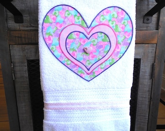 Valentine's Day Hand Towel, Hearts of Many Colors Bath Towel, Heart Layers Kitchen Towel, Valentine's Day Decor, Valentine's Day Gift