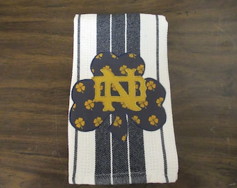 Fighting Irish Kitchen Hand Towel, Notre Dame Hand Towel, Blue & White Stripe Notre Dame Kitchen Hand Towel, Notre Dame Grad Gift, Fan Gift