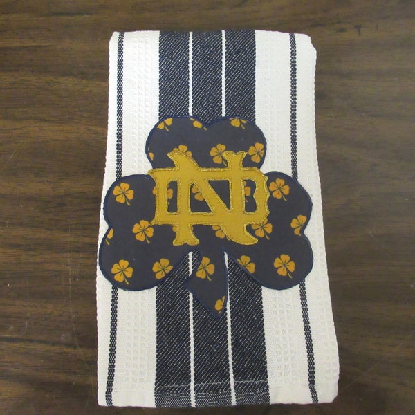 Fighting Irish Kitchen Hand Towel, Notre Dame Hand Towel, Blue & White Stripe Notre Dame Kitchen Hand Towel, Notre Dame Grad Gift, Fan Gift