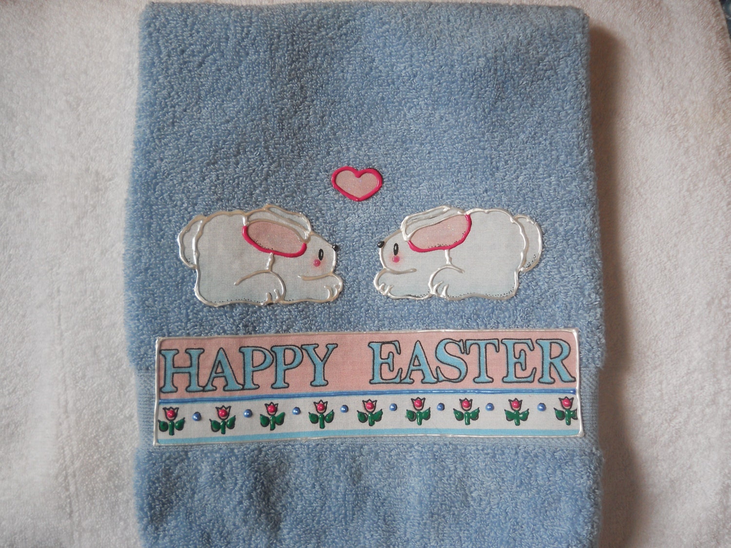 Easter Towel Appliqued Easter Bathroom Towel Easter Kitchen Etsy