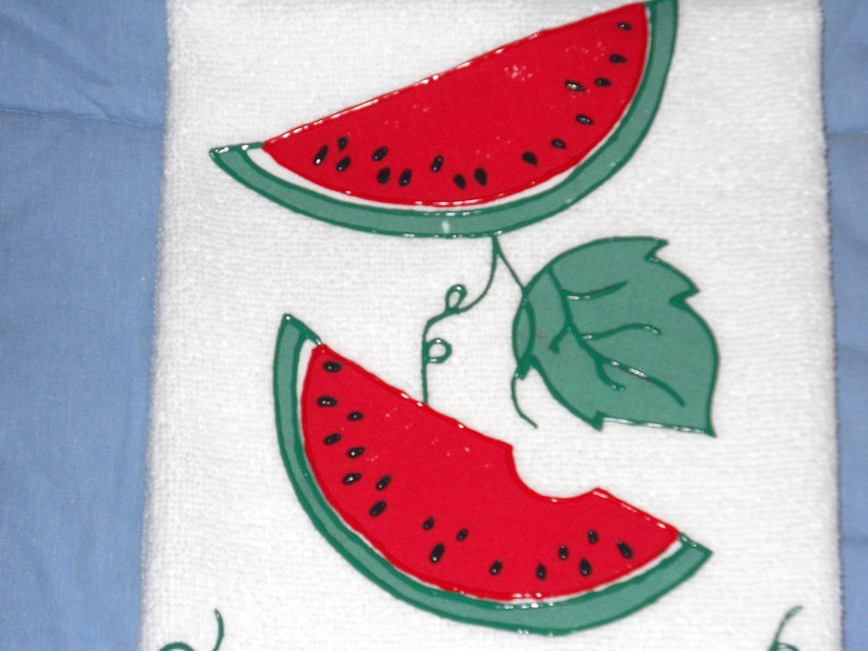 Watermelon Hand Towel, Appliqued Watermelon Kitchen Towel, Appliqued