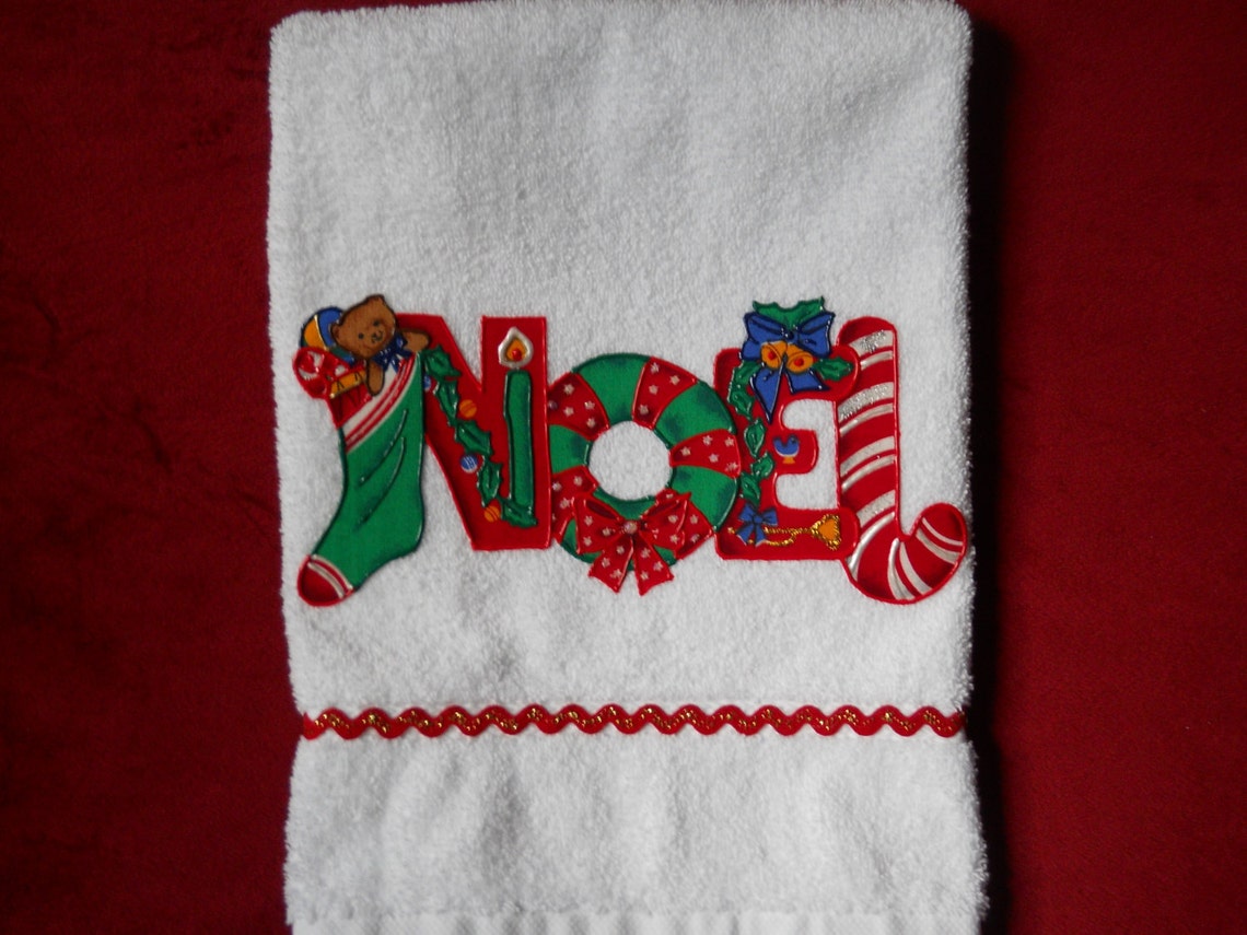 Christmas Hand Towel Appliqued Towel NOEL Bath Towel Etsy