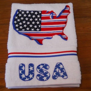 Patriotic Appliqued Hand Towel, United States Bathroom Towel, USA Kitchen Towel, United States Flag Towel, 4th of July Patriotic Decor