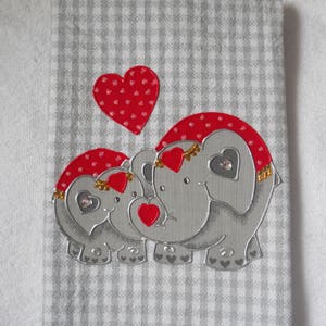 Valentine's Day Hand Towel, Valentine's Day Bathroom Towel, Valentine's Day Kitchen Towel, Valentine Elephants on Gray Gingham Towel image 4