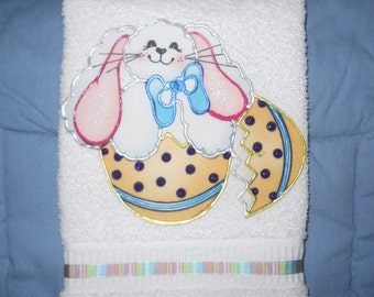 Easter Hand Towel, Easter Bunny and Easter Egg Bathroom Towel, Appliqued Easter Bunny Surprise Kitchen Towel, Easter Decoration