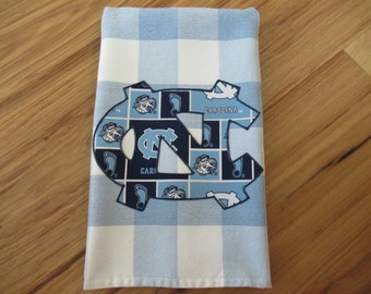 North Carolina Tar Heels Kitchen Hand Towel, North Carolina Blue & White Check Towel. North Carolina Tar Heels Fan Gift, Grad Gift