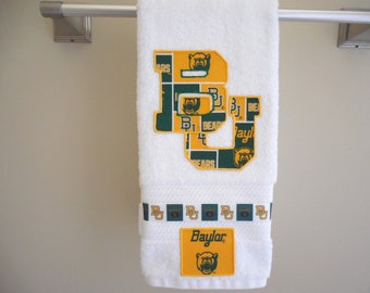 Baylor University Bathroom or Kitchen Hand Towel, Baylor Bears Towel, Baylor Grad Gift, Baylor Fan Gift, Appliqued & Hand Painted Towel