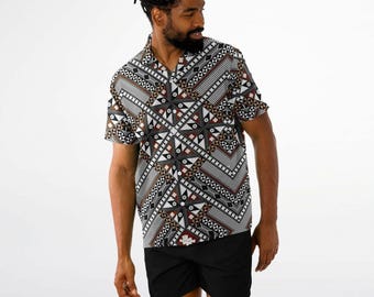 Spread Collar Short Sleeve Button-Down Shirt - AOP Fiji Masi 23