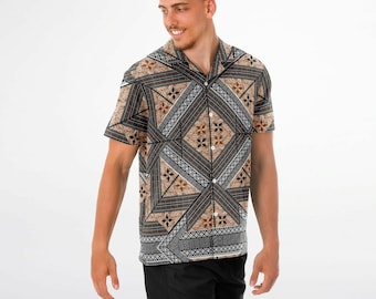 Spread Collar Short Sleeve Button-Down Shirt - AOP Fiji Masi 18