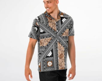 Spread Collar Short Sleeve Button-Down Shirt - AOP Fiji Masi 22