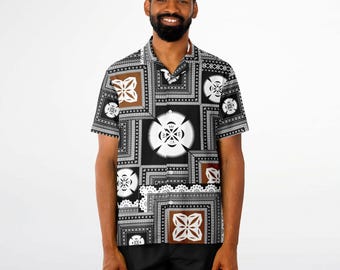 Spread Collar Short Sleeve Button-Down Shirt - AOP Fiji Masi 21
