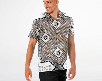 Spread Collar Short Sleeve Button-Down Shirt - AOP Fiji Masi 19