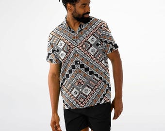 Spread Collar Short Sleeve Button-Down Shirt - AOP Fiji Masi 20