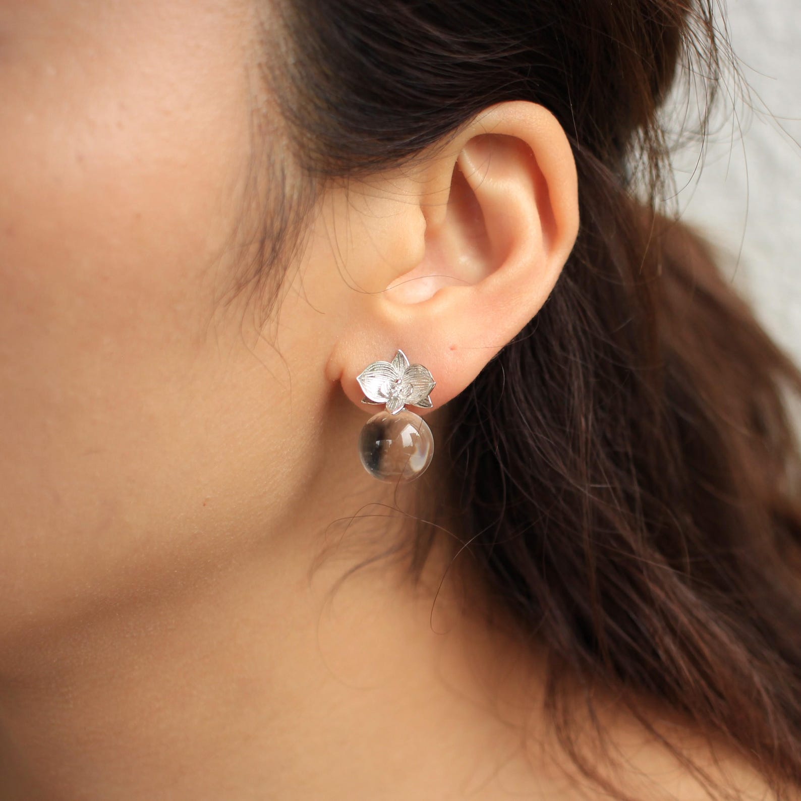 Quartz Orchids Drop Earrings