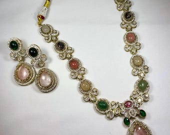 Pastel Sabyasachi Style Statement Necklace Set Dupe | Luxury Multicolor Gemstone | Vintage Inspired Crystal Asian Bridal Jewellery