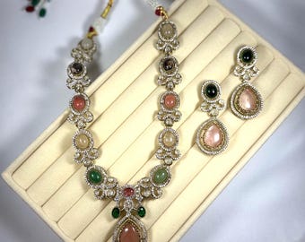 Pastel Sabyasachi Style Statement Necklace Set Dupe | Luxury Multicolor Gemstone | Vintage Inspired Crystal Asian Bridal Jewellery