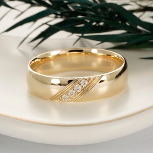 10K Solid Gold 5mm Men&#39;s Wedding Band Personalized Free Engraving Minimalist Moissanite Band  Gift For Him Gift For Men Father&#39;s day Gift