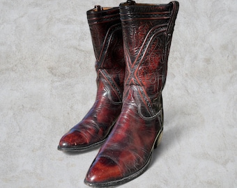 Vintage Lucchese Cowboy Boots – Handmade Dark Cherry Leather, Size 11 EE