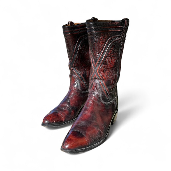 Vintage Lucchese Cowboy Boots – Handmade Dark Cherry Leather  display picture 2