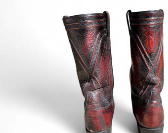 Vintage Lucchese Cowboy Boots – Handmade Dark Cherry Leather  display picture 1