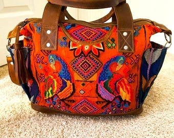 VINTAGE Boho HUIPIL Bag, Peacock Design, Guatemala