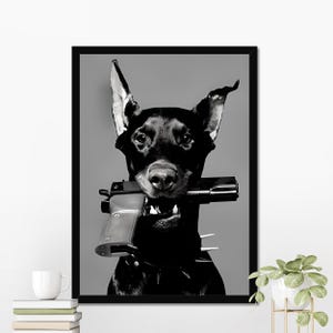 Vintage Doberman Poster, Luxury Fashion Poster, Black and White, Hypebeast Room Decor, Dog Wall Art Fashion Printed Trending Home Decor