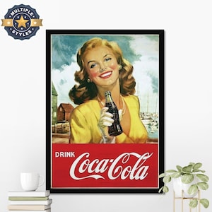 Vintage Coca Cola Poster, Retro Kitchen Print, Classic Wall Decor, Restaurant Wall Art, Coca Cola Ad, Drink Art Print, Vintage Ad Posters