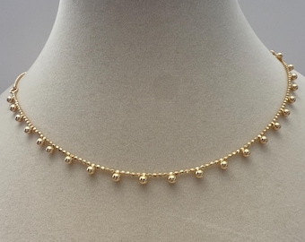 Minimalist Beaded Ball Choker Necklace | Dainty Gold & Silver Plated Layering Chain | Adjustable Everyday Jewelry