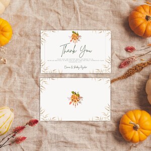 Cartes de remerciement Petite citrouille pour baby shower - Modèle modifiable d'automne - Impression sur toile - Automne - Thème citrouille neutre en termes de genre, PD103