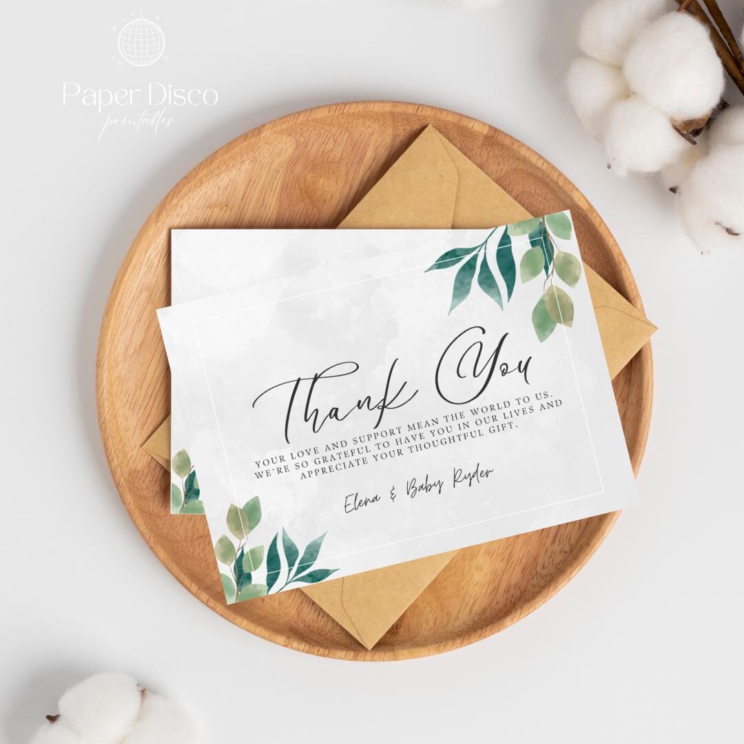 Boho Leaves Baby Shower Thank You Card – Gender Neutral Baby Shower ...