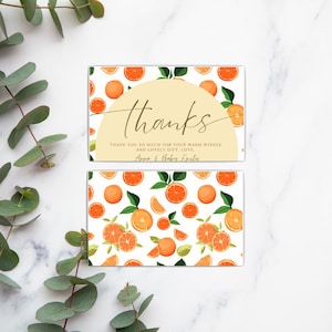 Little Cutie Babyparty Dankeskarte - Bearbeitbares Tangerine Thema - Canva Vorlage - Sofortiger Download druckbare Postkarte, PD101