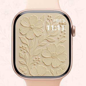 Sfondo floreale estetico per Apple Watch, elegante sfondo botanico per il quadrante dell'orologio, download digitale, stile cartaceo 3D