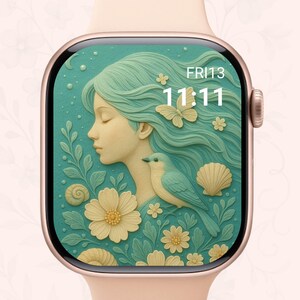 Sfondo floreale estetico per Apple Watch, elegante sfondo botanico per il quadrante dell'orologio, download digitale, stile cartaceo 3D