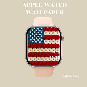 Sfondo del 4 luglio per Apple Watch: bandiera USA, quadrante floreale blu, bianco e rosso, sfondo patriottico per smartwatch, estetica del Giorno dell'Indipendenza