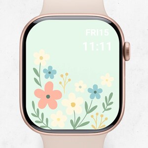 Quadrante floreale pastello per Apple Watch, sfondo color menta tenue, estetica primaverile carina, download digitale, arte floreale minimalista, sfondo minimalista
