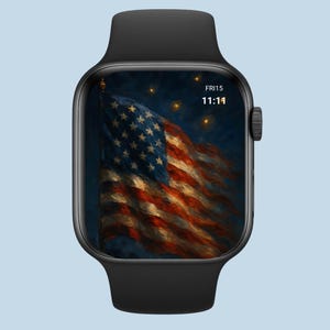 Sfondo della bandiera americana per Apple Watch, stile dipinto a olio notturno, quadrante patriottico, sfondo per smartwatch USA, 4 luglio