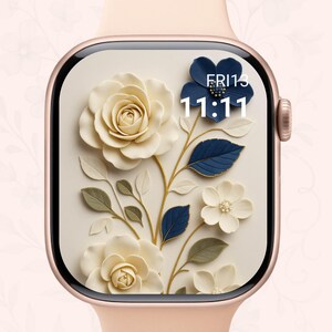 Sfondo floreale estetico per Apple Watch, elegante sfondo botanico per il quadrante dell'orologio, download digitale, stile cartaceo 3D