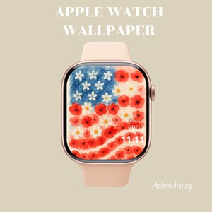 Sfondo del 4 luglio per Apple Watch: bandiera USA, quadrante floreale blu, bianco e rosso, sfondo patriottico per smartwatch, estetica del Giorno dell'Indipendenza